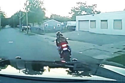 Cop Takes Down Fleeing Motorcyclist After High Speed Pursuit