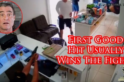 Defender Struggles to Get Fight Stopping Hits During Armed Robbery