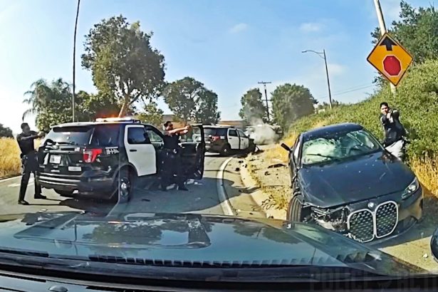 Suspect Shot After Slamming BMW Into Police Cruisers And Aiming Gun